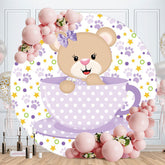 Aperturee - Purple Cup Teddy Bear Round Baby Shower Backdrop